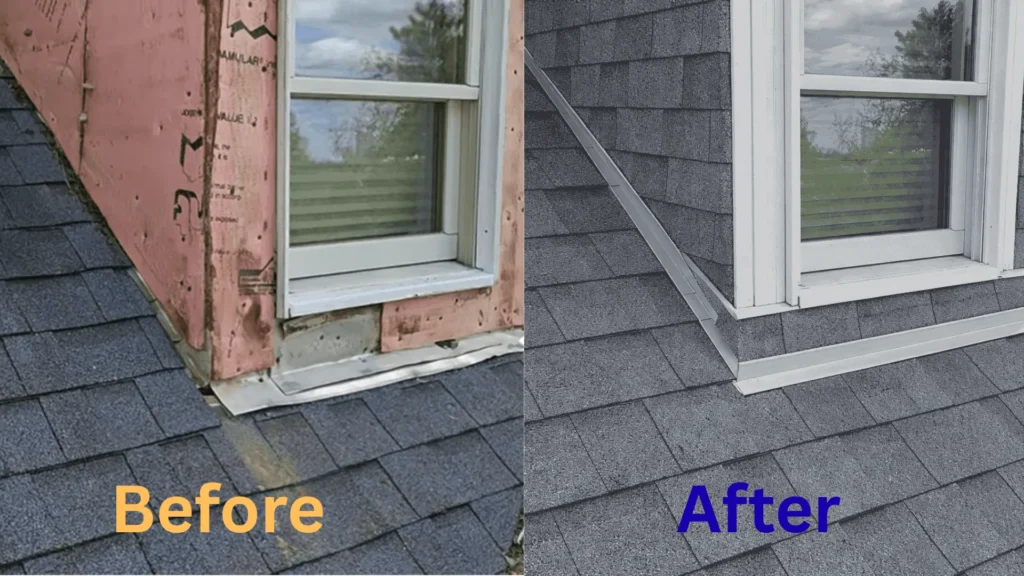 Chimney flashing repair before & after image