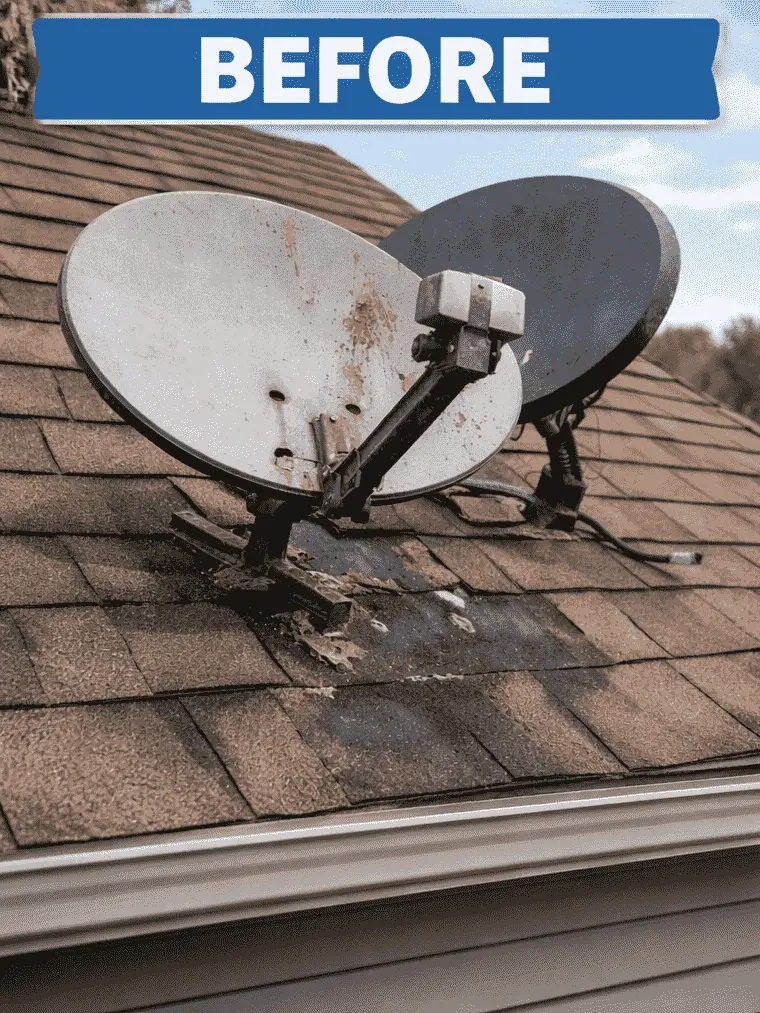 Satellite dish removal before image